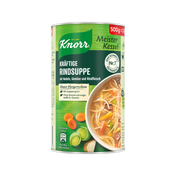 Knorr Meister Kessel Kräftige Rindsuppe mit Nudeln, Gemüse und Rindfleisch